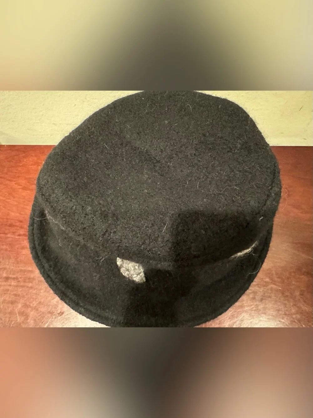 Women’s 100% Wool Black Bucket Hat with Crocheted Leaves